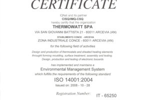 Сертификат компаний Thermowatt Italy, деталь (нагревательный эле
