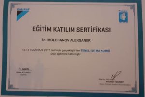 Сертификат мастера Молчанова Александра